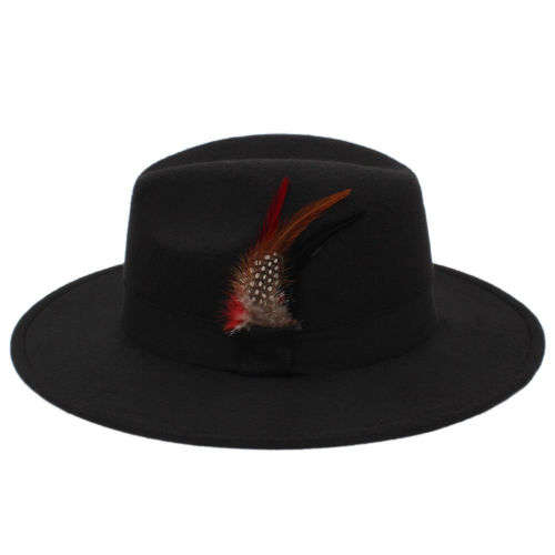 Men Women Panama Fedora Wide brim Cool formal Hardfelt summer spring sunhat(Black)