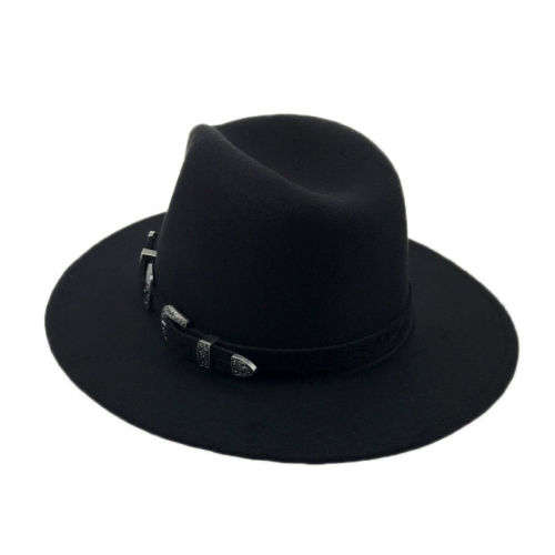 (FREE SHIPPING) Fedora Wide Brim Wool Fedora With Belt Women Men Classic sun beach formal party Hat
