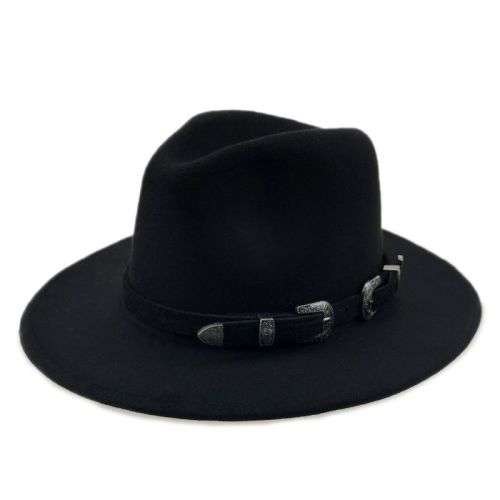 (FREE SHIPPING) Fedora Wide Brim Wool Fedora With Belt Women Men Classic sun beach formal party Hat