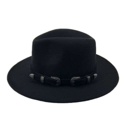 (FREE SHIPPING) Fedora Wide Brim Wool Fedora With Belt Women Men Classic sun beach formal party Hat