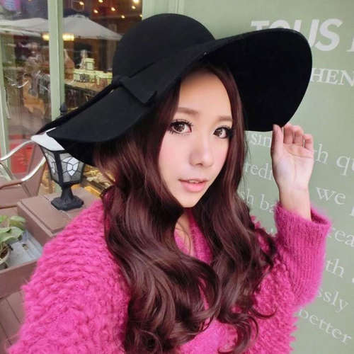 Women Wide Brim Wool Felt round top Bowler Floppy Cloche Sun summer beach hat