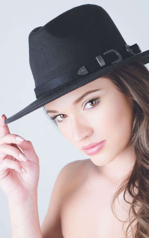 (FREE SHIPPING) Fedora Wide Brim Wool Fedora With Belt Women Men Classic sun beach formal party Hat