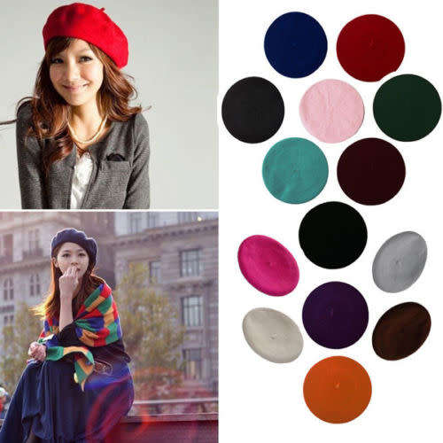 Beret Hat for Women Trendy French Style winter Solid Color Beanie Caps Warm in black,red, green
