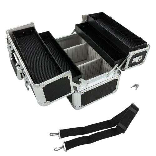(FREE SHIPPING) Toiletry cosmetics Makeup bag travel accordion's 4 layers  variables 2 locks black