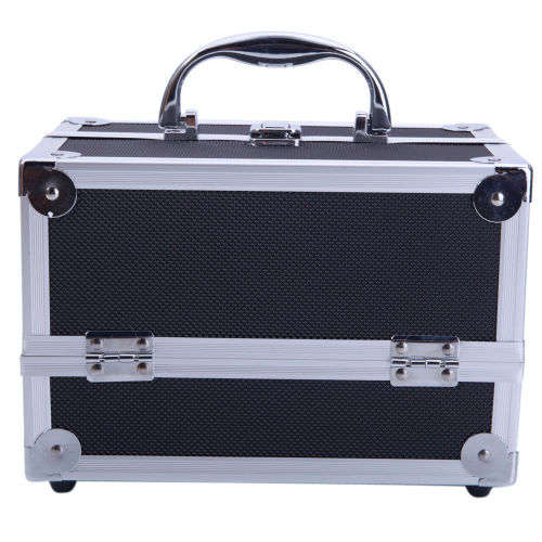 (FREE SHIPPING) Toiletry cosmetics Makeup bag travel accordion's 4 layers  variables 2 locks black