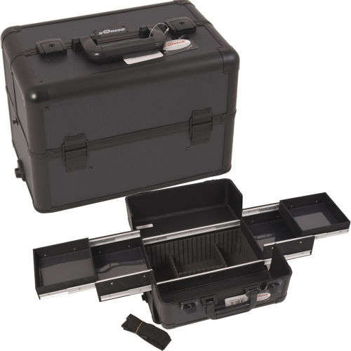 (FREE SHIPPING) Toiletry cosmetics Makeup bag travel accordion's 4 layers  variables 2 locks black