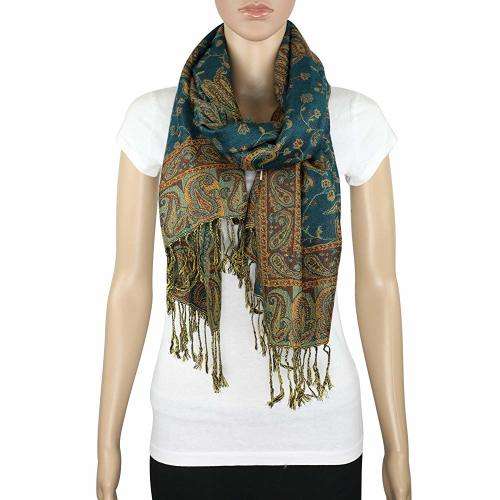 (FREE SHIPPING) Acrylic Silky Reversible Soft Paisley Pashmina Shawl Wrap Scarf W/Fringes