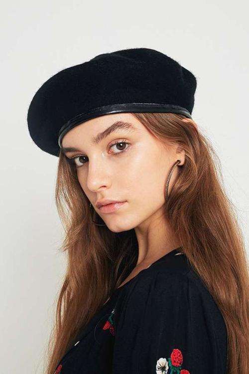 (FREE SHIPPING) Men women Black army Military  special forces artist berets with leather trim