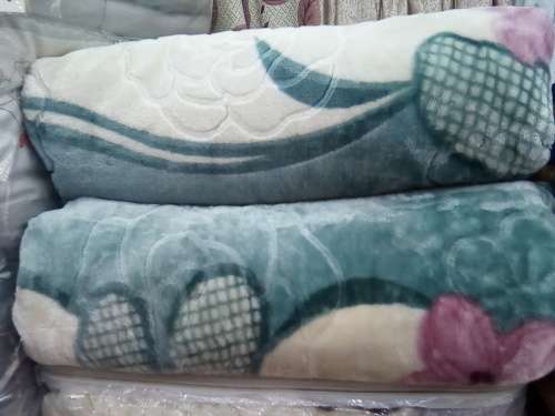 Two ply mink blanket queen size for winter autumn (Light blue and cream blend )