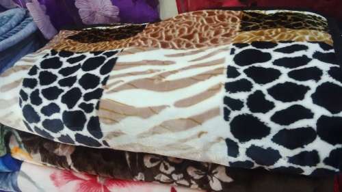 (FREE DELIVERY)Two ply mink blanket queen size for winter autumn (Light blue and cream blend, brown)