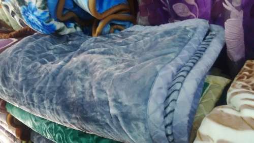 (FREE DELIVERY)Two ply mink blanket queen size for winter autumn (Light blue and cream blend, brown)