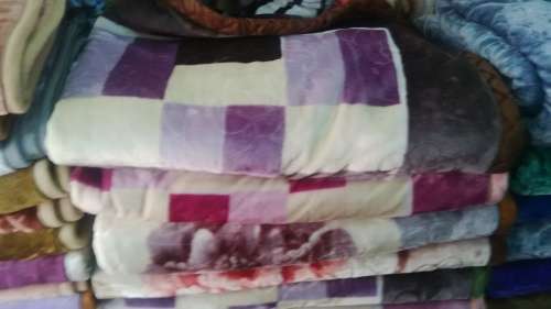 (FREE DELIVERY)Two ply mink blanket queen size for winter autumn (Light blue and cream blend, brown)