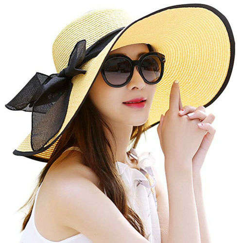 (FREE SHIPPING) BOW KNOT SUMMER BEACH SUN HAT WOMEN STRAW BRAID LARGE BRIMMED sized CAP HAT