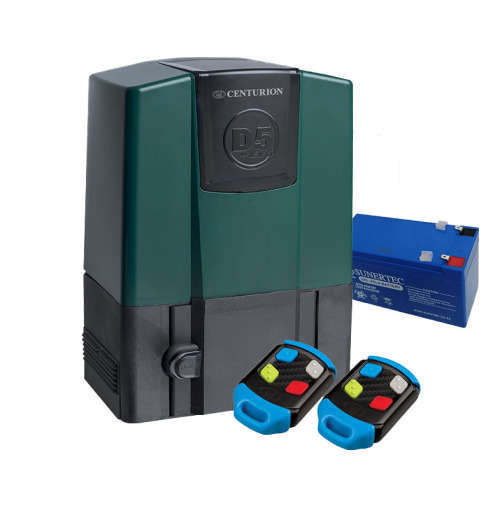 Centurion D5 Gate Motor EVO with 2 x 12v button remotes and 12v 7ah battery-
