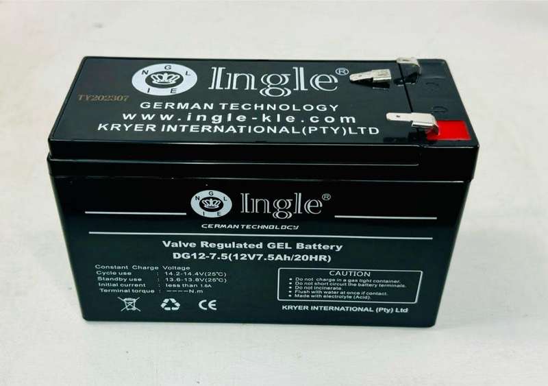 12V 7.5AH/20HR Valve Regulated GEL Battery - INGLE with Terminal Adapters - 4 pack