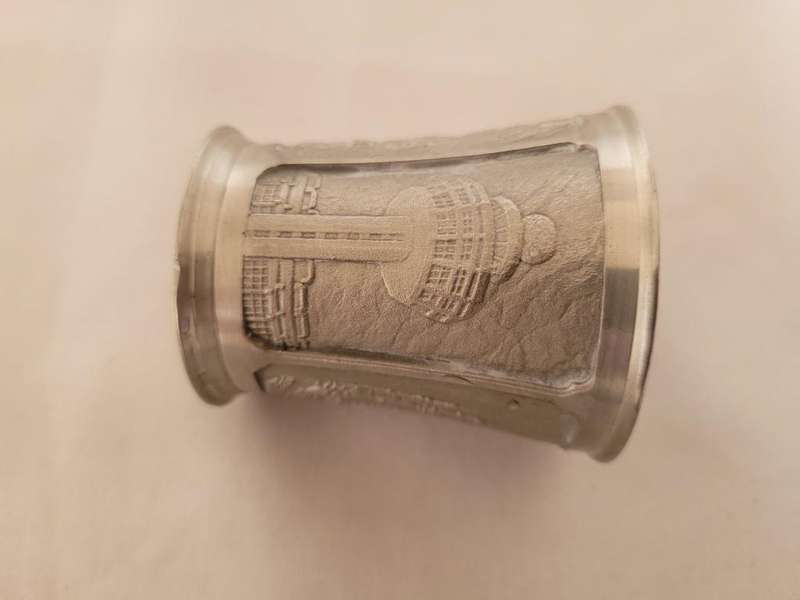TWO ROYAL SALANGOR PEWTER SHOT GLASSES-100GRAMS EACH-5CM X 4CM VERY ORNATE AND CLASSY PIECES