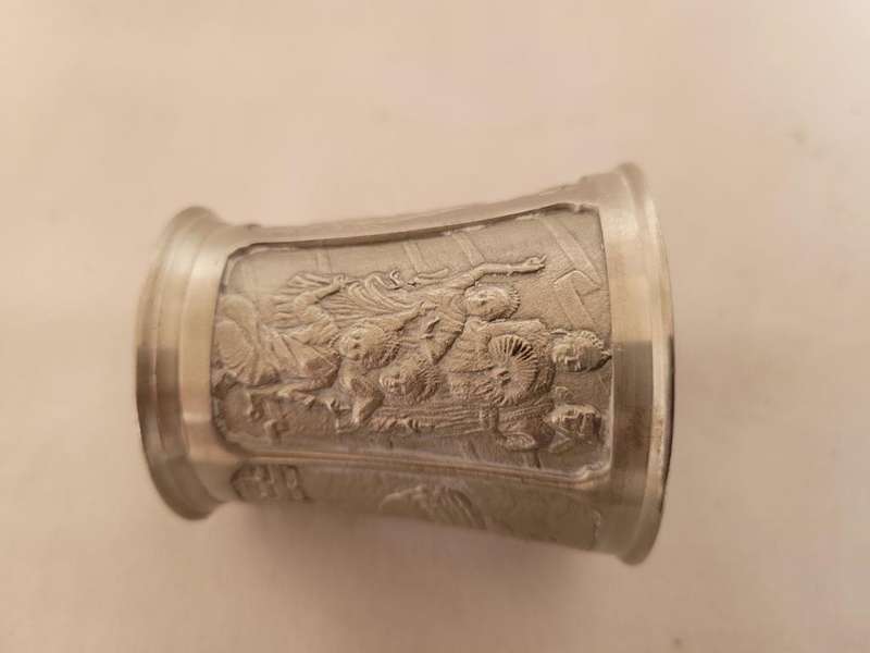 TWO ROYAL SALANGOR PEWTER SHOT GLASSES-100GRAMS EACH-5CM X 4CM VERY ORNATE AND CLASSY PIECES