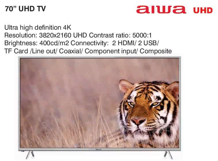 MASSIVE COMBO DEAL!!!! Aiwa 70` UHD 4K TV + AIWA UHD 4K Android TV box HDR + Telefunken 2.0 Soundbar