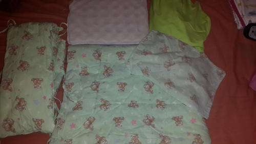 cot comforter, pillow, pillow case, bumper and fitted sheet