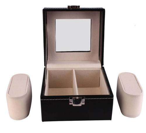 Black 2 Grid PU Leather Watch Display Collection Case Box Jewelry Storage Organizer