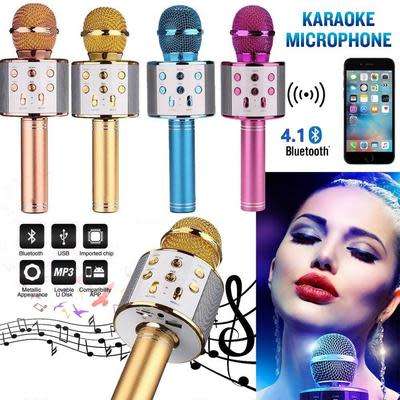 Wireless bluetooth Portable Karaoke Microphone Hifi Speaker - Silver