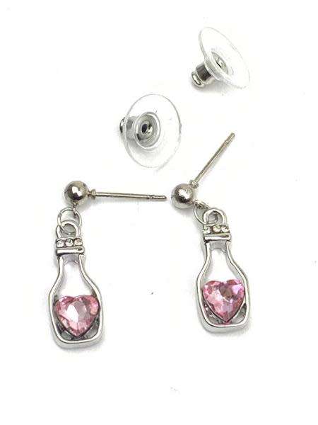 Crystal Heart in a Bottle Necklace and Earring Set - Clear Color
