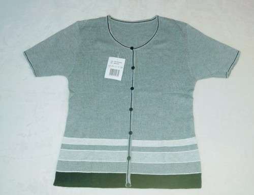Striped Short Sleeve Button up Jersey - Grey