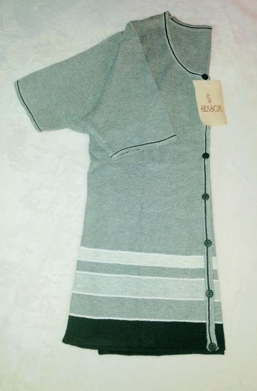 Striped Short Sleeve Button up Jersey - Grey