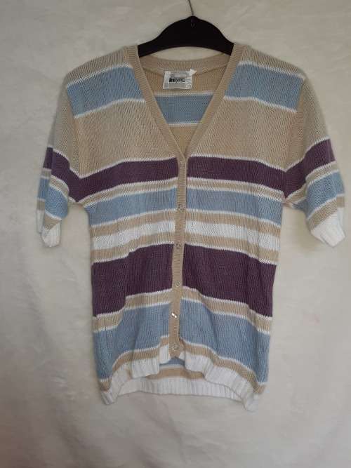 Striped Short Sleeve Button up Jersey - Brown Stripes