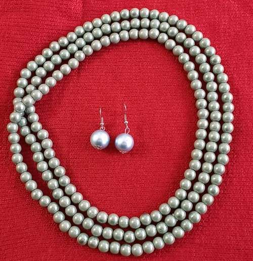 Plain Beaded Pearl Necklace with Earrings set