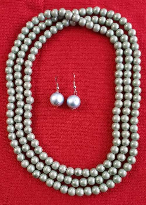 Plain Beaded Pearl Necklace with Earrings set