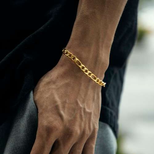 Stainless Steel Gold Filled Figaro  Bracelet - 7mm
