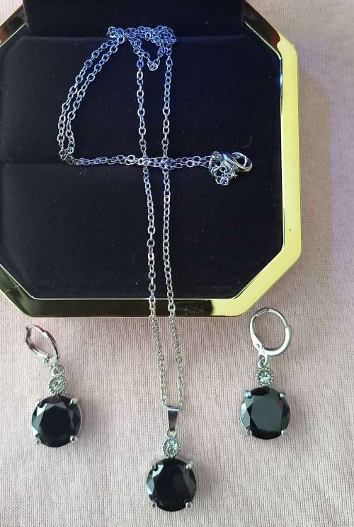 Onyx CZ Dangling Earrings and Necklace Set
