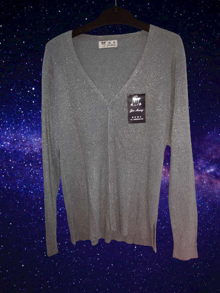 Ladies Silver glitter button up jersey