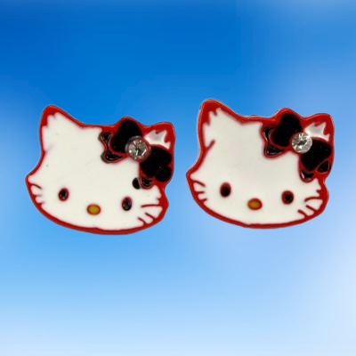 Hello Kitty Stud Earrings with Crystal - Red Outline