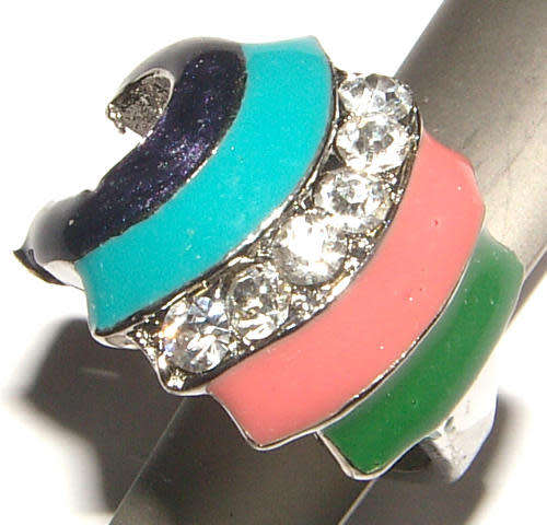 Beautiful Ring with Rhinestones  - Multi Color Ring (Width - 20mm) Ring Size S (9.5)