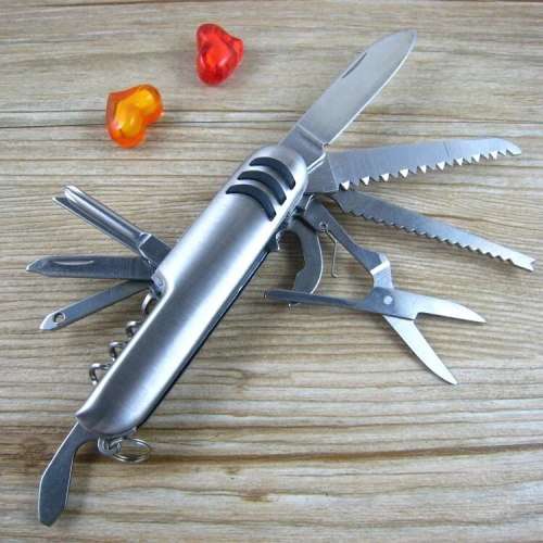11 in 1 Function Stainless Steel Multi Functional Swiss Army Style Knife - Silver