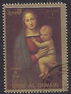 UAE Umm al-Qaiwain  used :1972 Airmail - Paintings, The Living Christ -1R