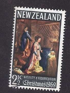 New Zealand used :1969 Christmas  2½c  The Nativity, Federico Fiori Barocci