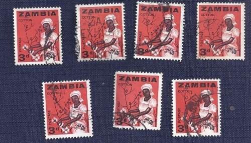 Zambia.1964.Local Motifs -  Cotton-picking      3P (x 7)