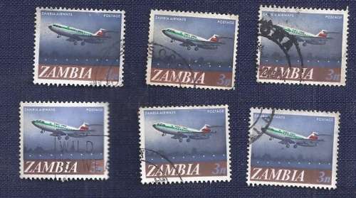 Zambia.1968.Local Motifs -  Zambia Airways Vickers VC-10 jetliner    3N  (x 6)