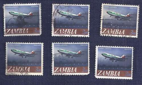 Zambia.1968.Local Motifs -  Zambia Airways Vickers VC-10 jetliner    3N  (x 6)