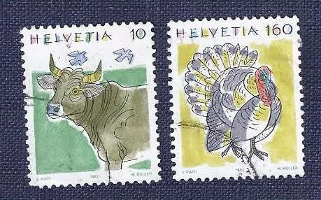 Switzerland.1992. Animals   Cattle  10 & Domesticated Turkey 160 set