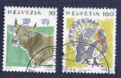 Switzerland.1992. Animals   Cattle  10 & Domesticated Turkey 160 set
