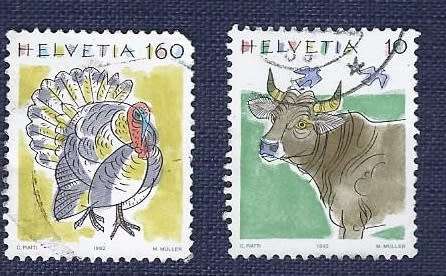 Switzerland.1992. Animals   Cattle  10 & Domesticated Turkey 160 set