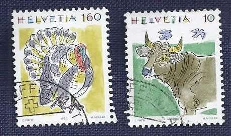 Switzerland.1992. Animals   Cattle  10 & Domesticated Turkey 160 set
