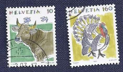Switzerland.1992. Animals   Cattle  10 & Domesticated Turkey 160 set