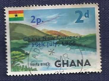 Ghana.1965.Overprinted `Ghana New Currency 19th July. 1965` and Surcharged 2d/2p