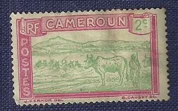 Cameroon.1925.Local Motives  Cattle Crossing a River  2c