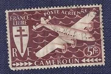 Cameroon.1942.Airmail - Free French Issue Lorraine cross and airplane  5Fr